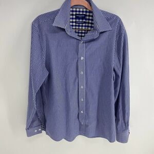 Nick Dunn Blue White check Modern Fit full button long sleeve shirt mens M